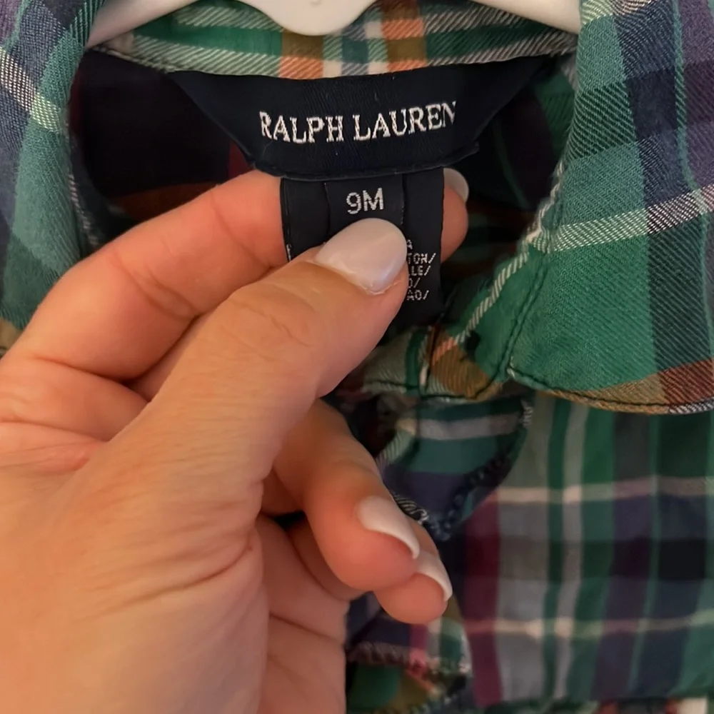 LIKE NEW RALPH LAUREN PLAID BUTTON UP DRESS - 9M
